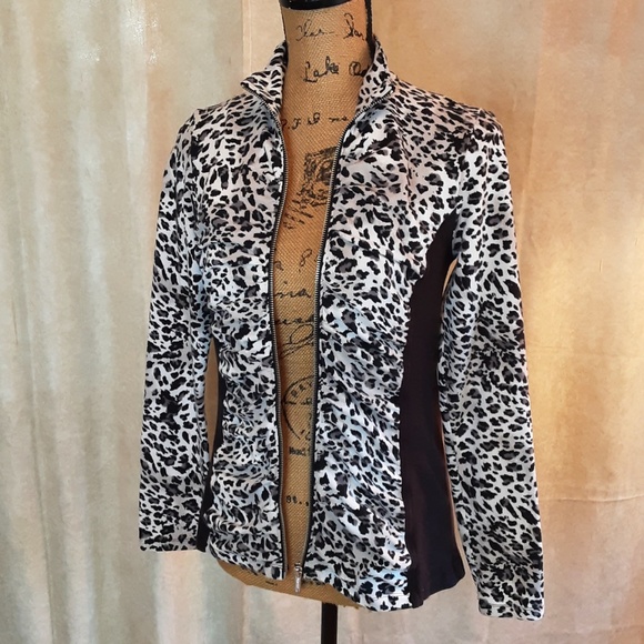 LEOPARD Print Full Zip Active Jacket by Ellen Tracy Sz S - Picture 3 of 12